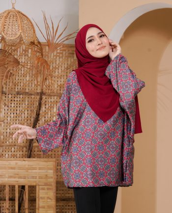 Inaraa Satin Baggy Blouse - Damask floral By Nurain Suffiah