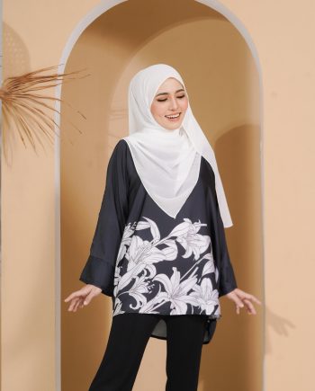 Inaraa Satin Baggy Blouse - Black Orchid By Nurain Suffiah