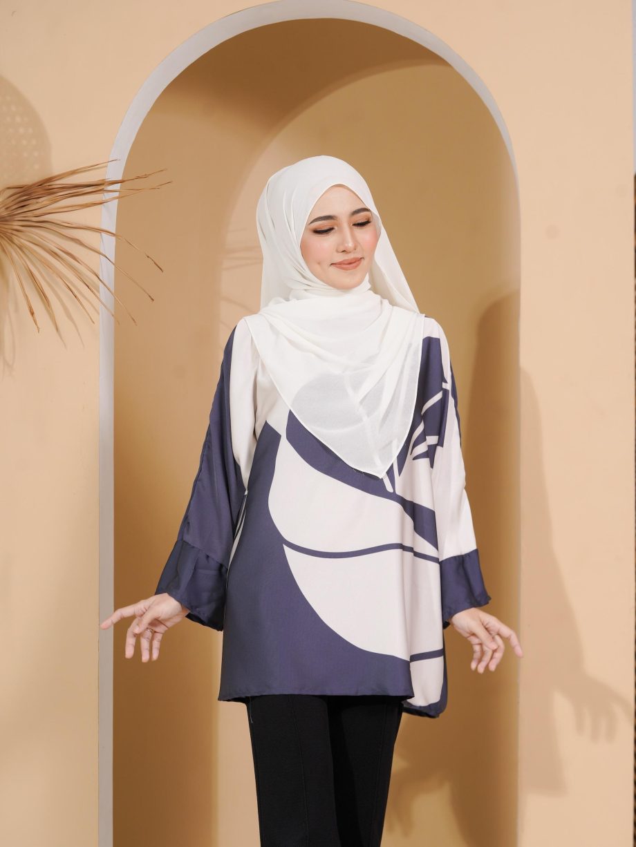 Inaraa Satin Baggy Blouse - Indigo Blue By Nurain Suffiah