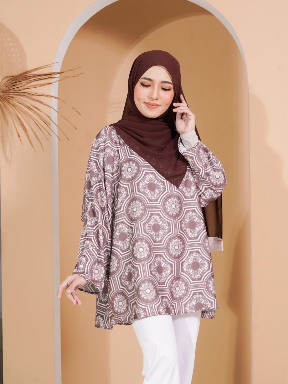 Inaraa Satin Baggy Blouse - Elegant Brown By Nurain Suffiah